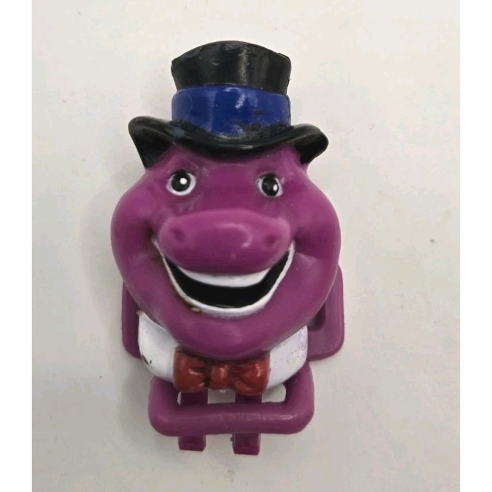 Vintage 1993 Barney Dinosaur Clamp Clip Purple Hair Backpack Character Accessory